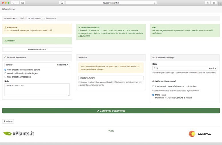 inserimento del trattamento e controlli automatici