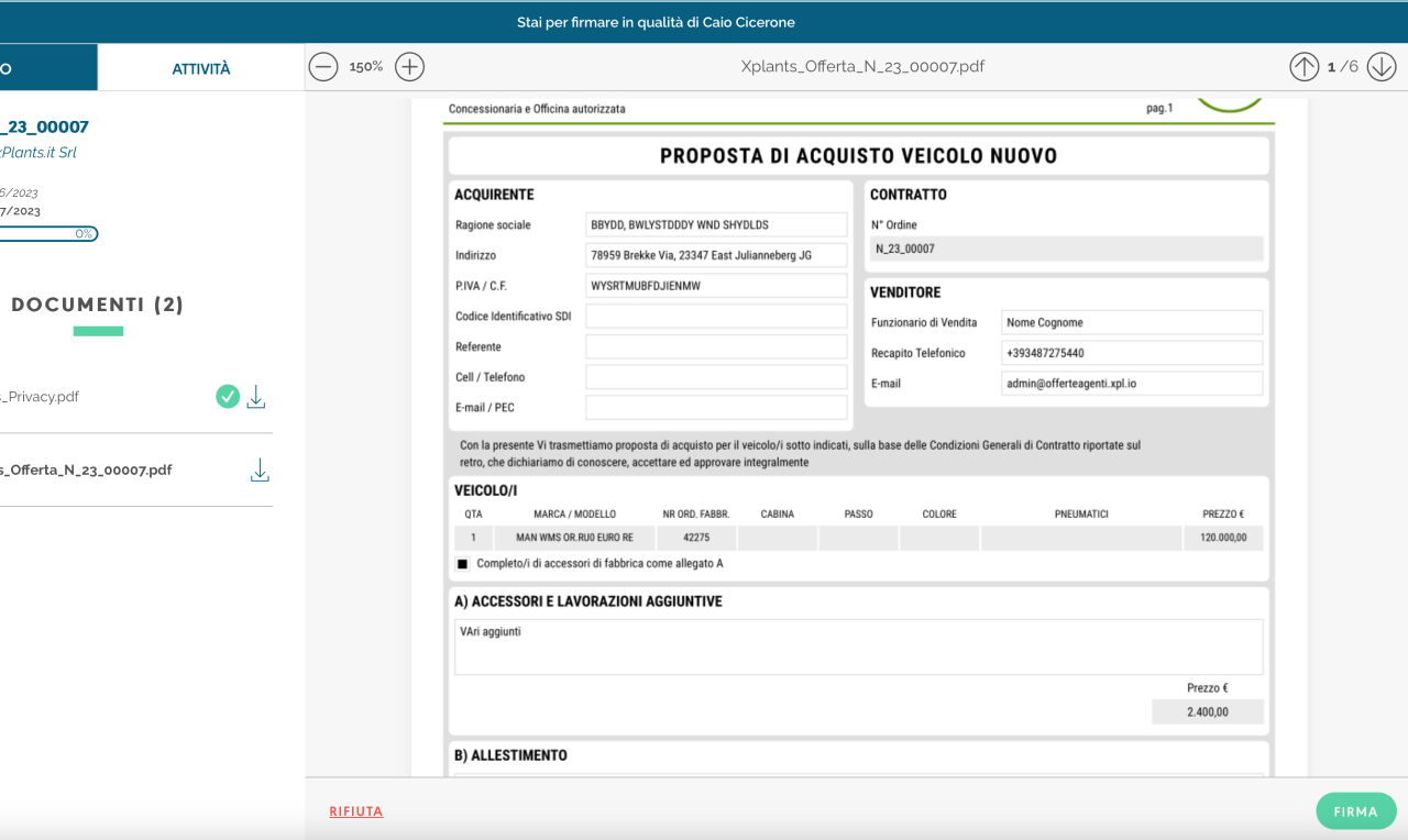 visualizzazione del documento, prima di apporre la firma